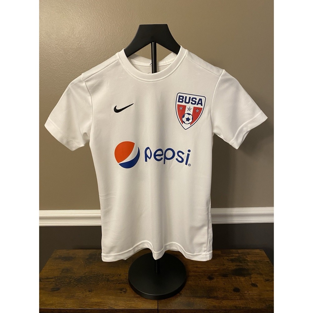 Nike Jersey Kids White Dri-Fit Alabama FC BUSA Soccer Shirt Logo Size Medium